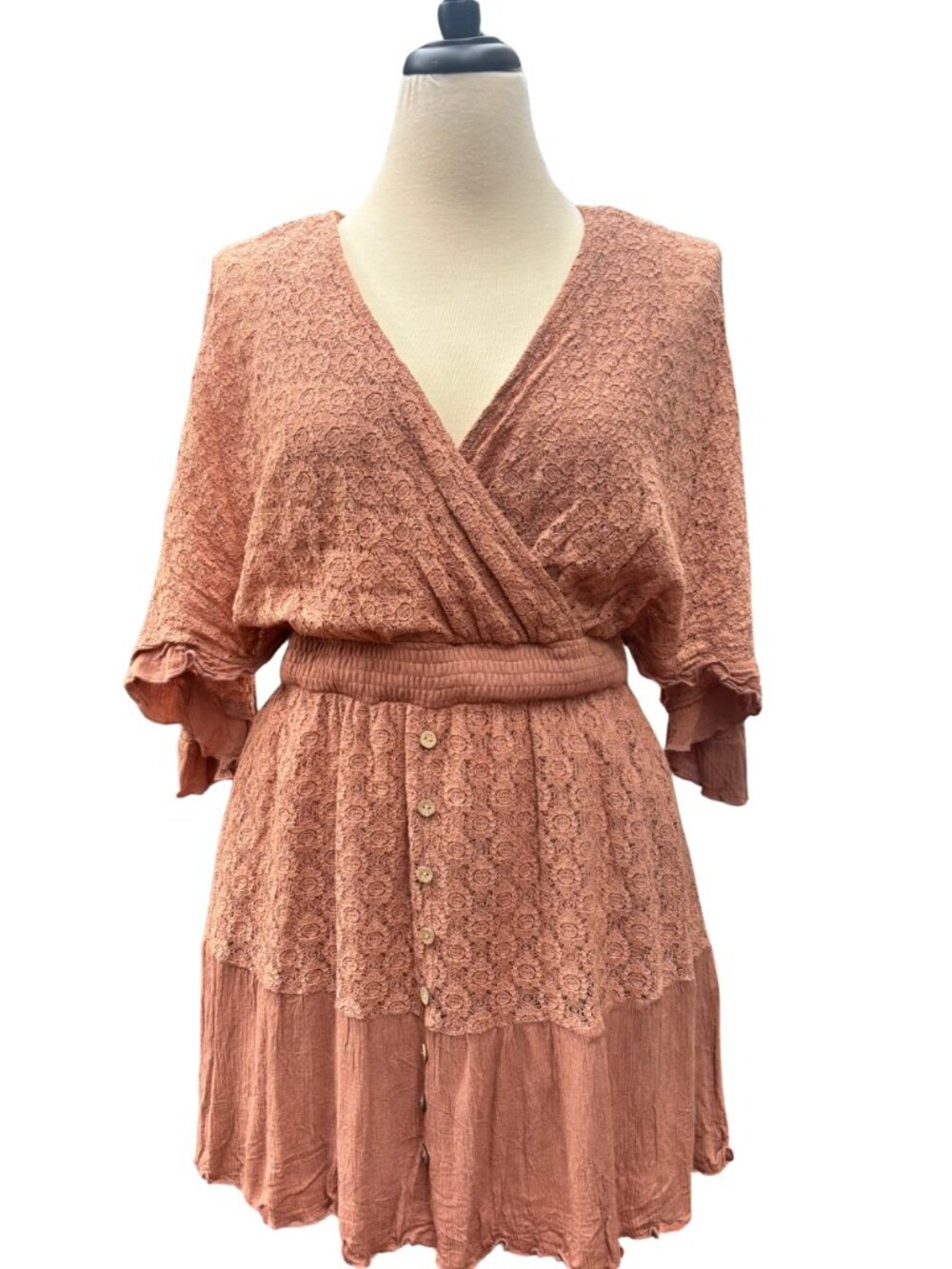 Listicle Rose Pink Boho Lace Dress Size Large Festival Spring Summer